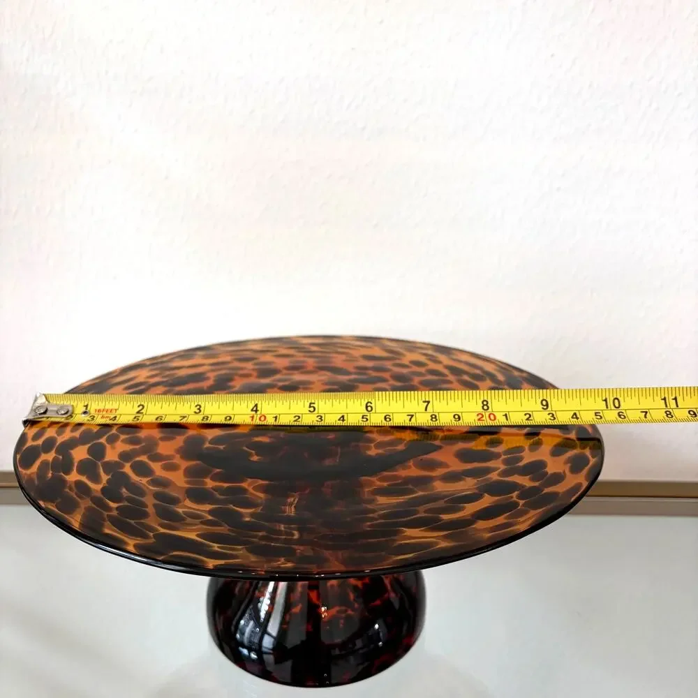 Rachel Zoe Tortoise Glass Footed Cake Stand 10in NEW